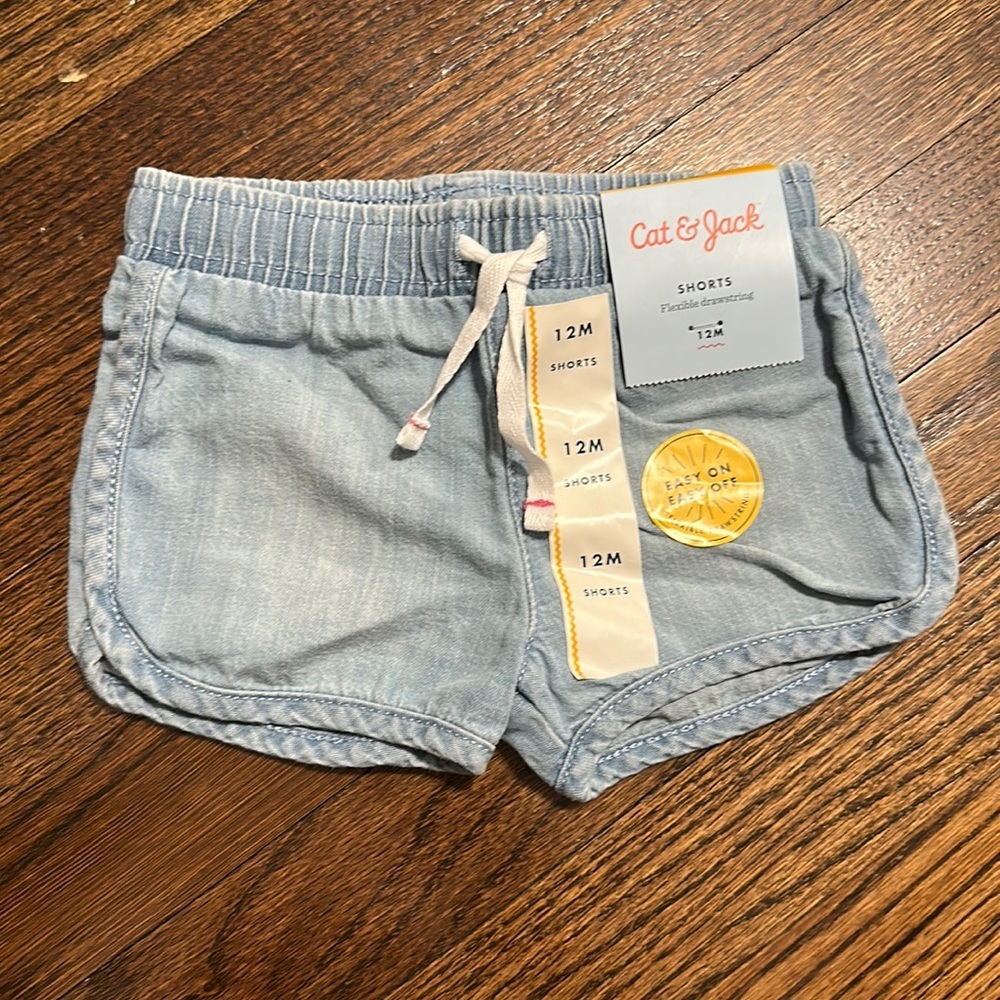 NWT Cat and Jack Drawstring Denim Shorts Size 12 Months